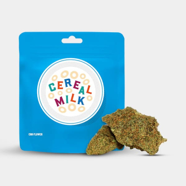 Bolsa azul Cereal Milk Cookies con cogollos de flores CBD densos y resinosos