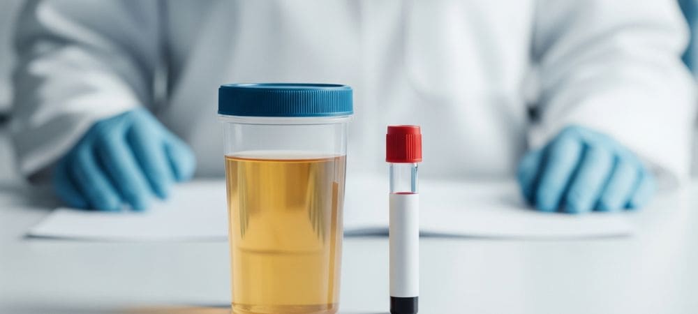 Botes de muestras biológicas en un laboratorio para determinar mediante análisis cuanto dura el cbd en el cuerpo.