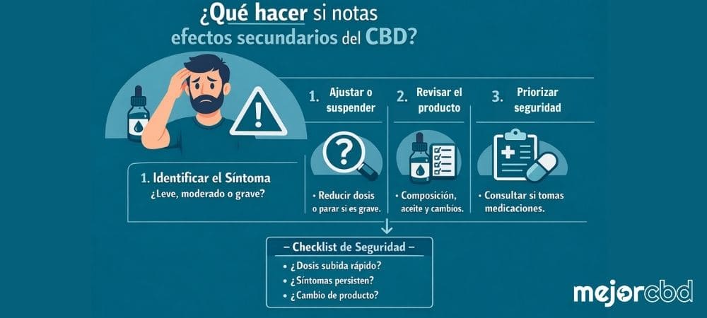 Infografía sobre qué hacer ante los efectos secundarios del CBD y cómo actuar de forma segura