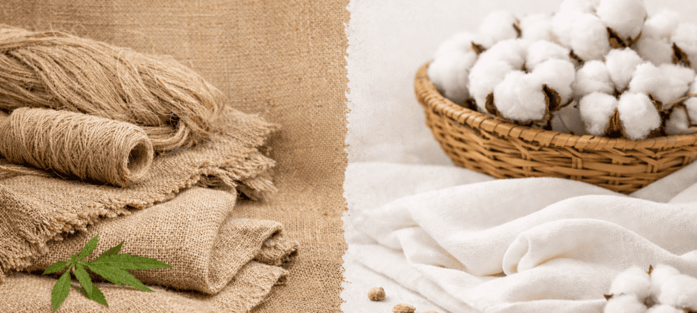 Tela de cáñamo junto a fibras naturales y algodón en una composición textil artesanal.