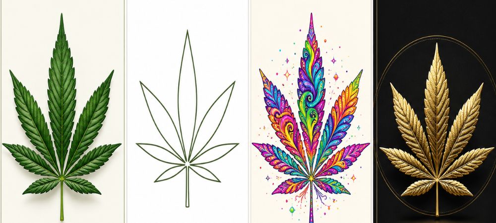 Diferentes diseños de hojas de marihuana con estilos distintos
