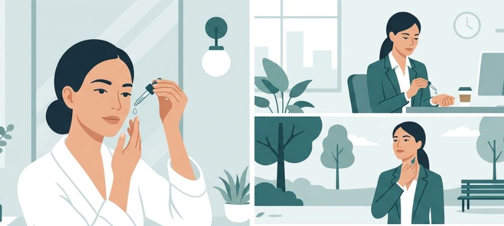 mujer utilizando su dosis de cbd en tomas diferentes a lo largo del día