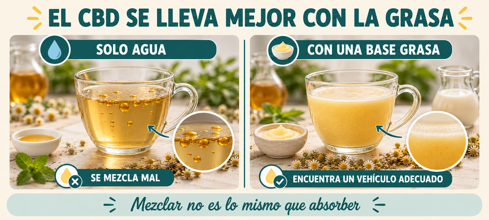 Comparación del CBD liposoluble en agua y en una base grasa