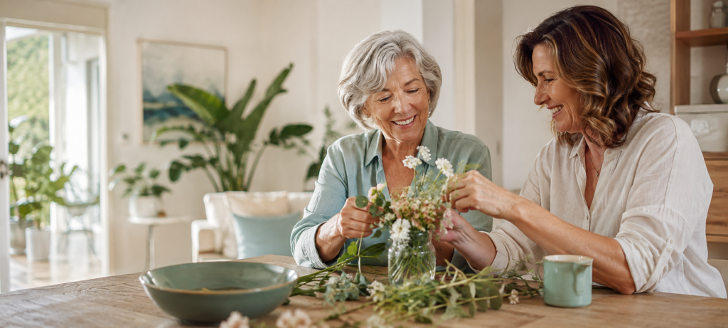 CBD para el Alzheimer: mujer mayor compartiendo un momento alegre con su hija