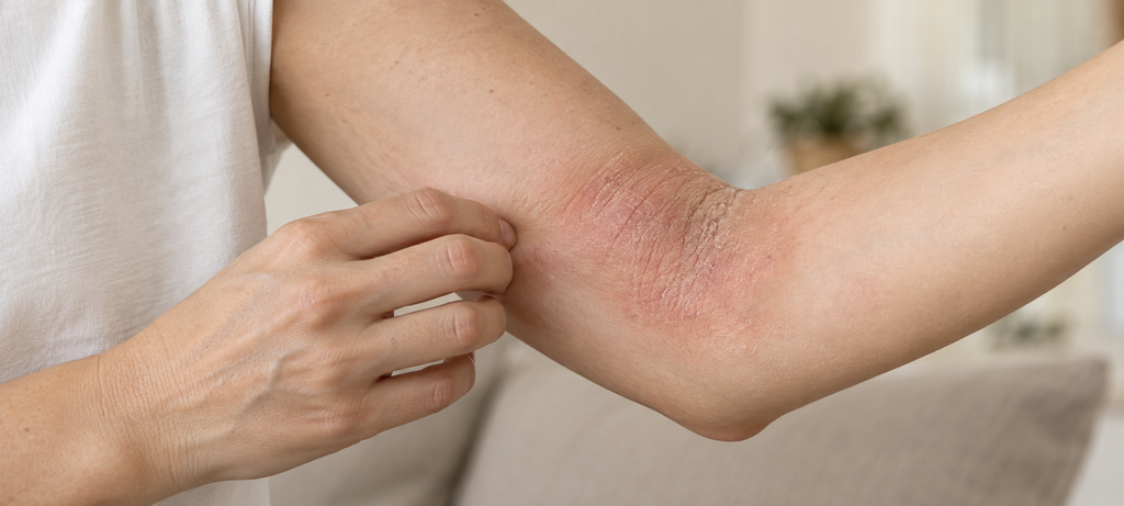 CBD y dermatitis: dermatitis atópica reconocible en el pliegue del codo
